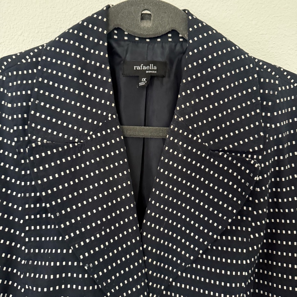 Rafaella Navy w/White Polka Dots 3 Button Blazer 3/4 Sleeve. Office Nautical 1X